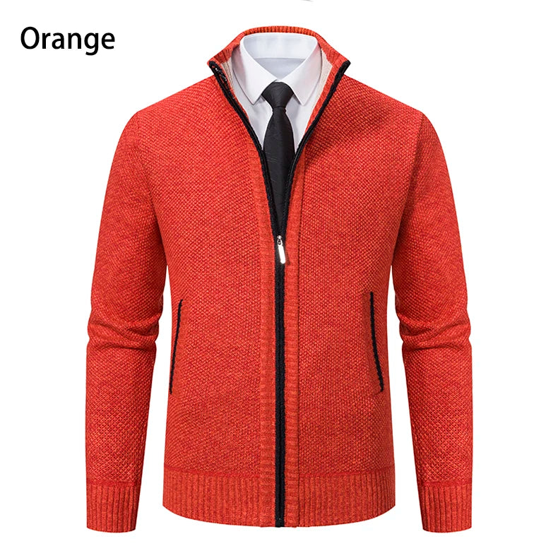 Men's Classic Fleece Zipper Cardigan – Stand Collar, Stylish Design for Casual Elegance