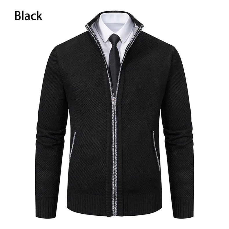 Men's Classic Fleece Zipper Cardigan – Stand Collar, Stylish Design for Casual Elegance