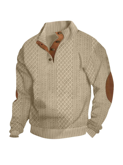 2024 cross-border bestselling euro code men's casual standing collar long-sleeved Jacquard knitted button-down sweater