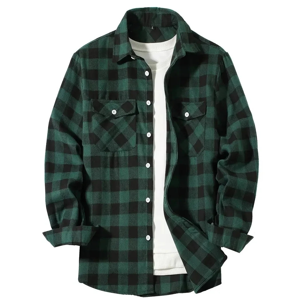 Mens Shirts Single Breaste Classic Plaid Smart Casual Flannel Shirt Long Sleeved Chest Two Pockets Design Spring Autumn Men Tops