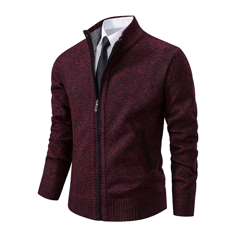 Men's Classic Fleece Zipper Cardigan – Stand Collar, Stylish Design for Casual Elegance