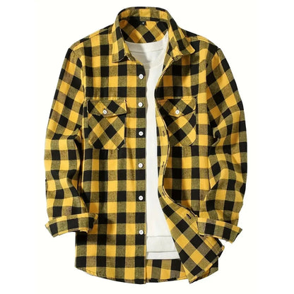 Mens Shirts Single Breaste Classic Plaid Smart Casual Flannel Shirt Long Sleeved Chest Two Pockets Design Spring Autumn Men Tops