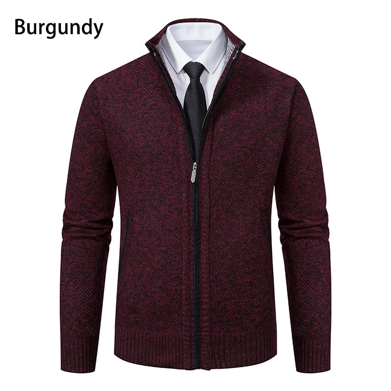 Men's Classic Fleece Zipper Cardigan – Stand Collar, Stylish Design for Casual Elegance