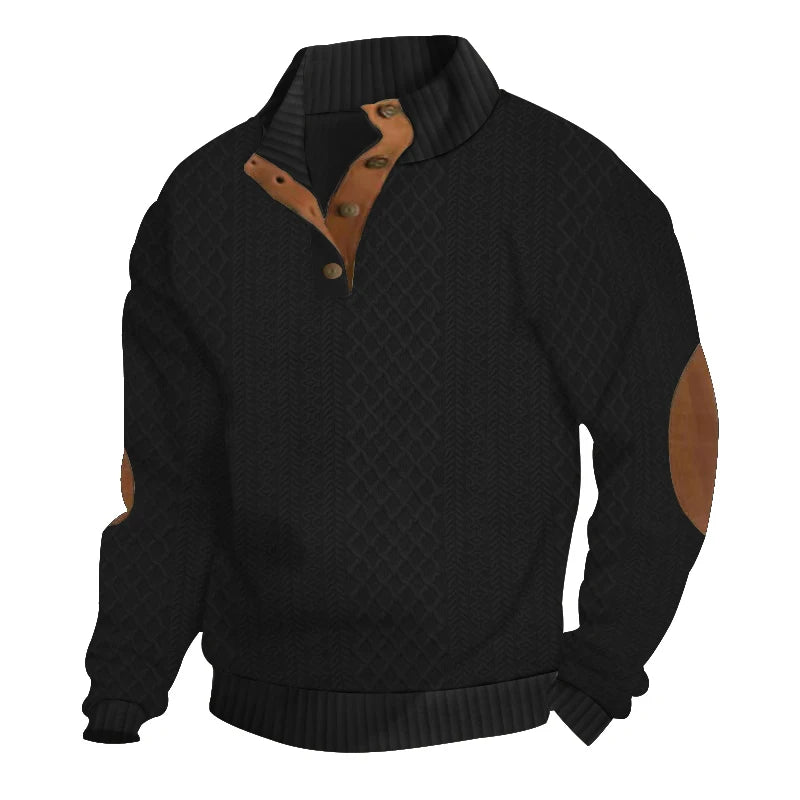 2024 cross-border bestselling euro code men's casual standing collar long-sleeved Jacquard knitted button-down sweater