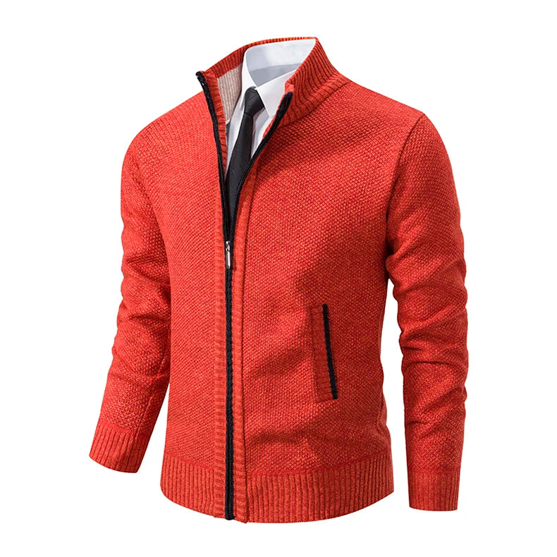 Men's Classic Fleece Zipper Cardigan – Stand Collar, Stylish Design for Casual Elegance